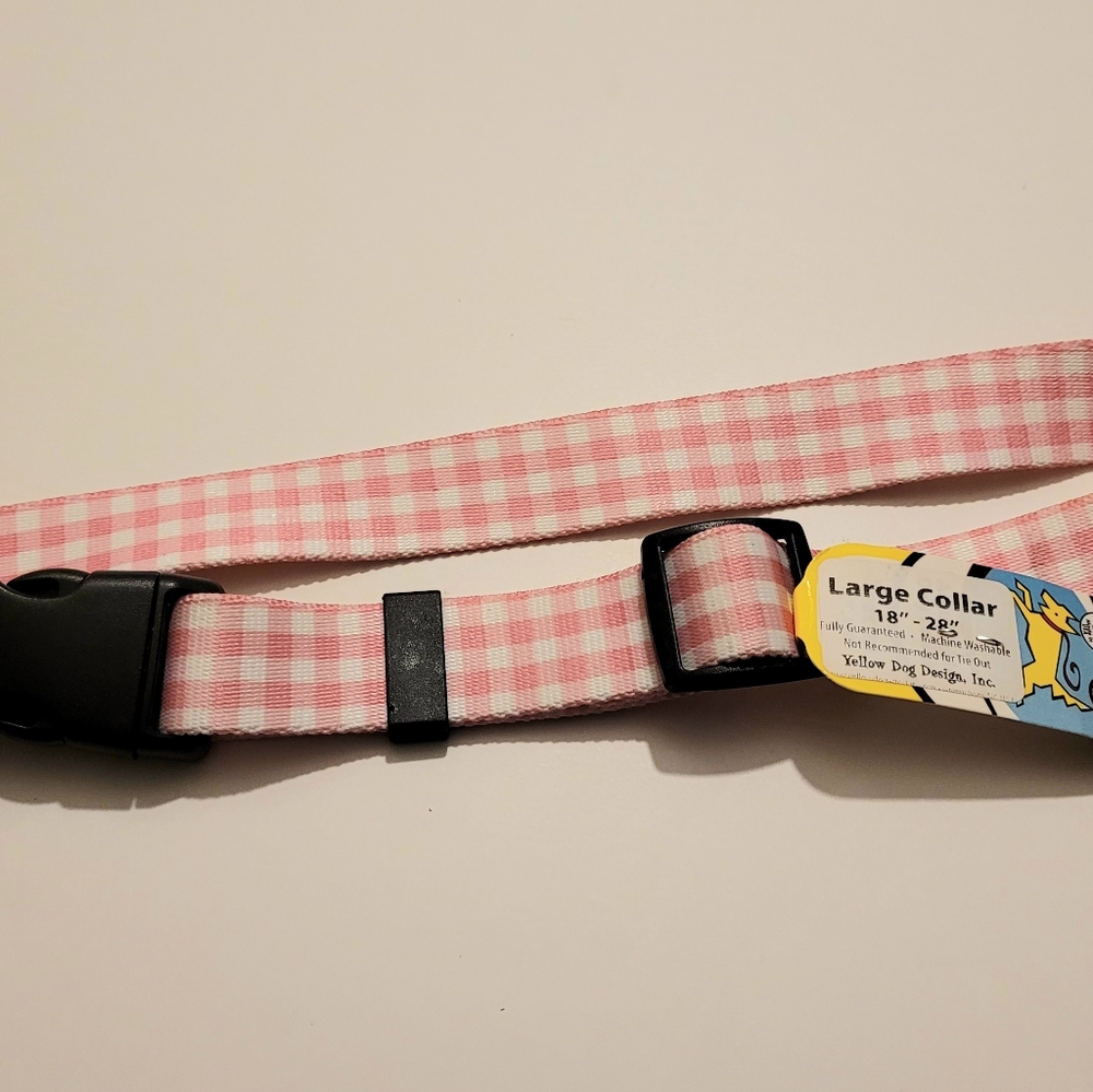 3/$15 Pink White Checked Adjustable Large Dog Collar (18"-28")